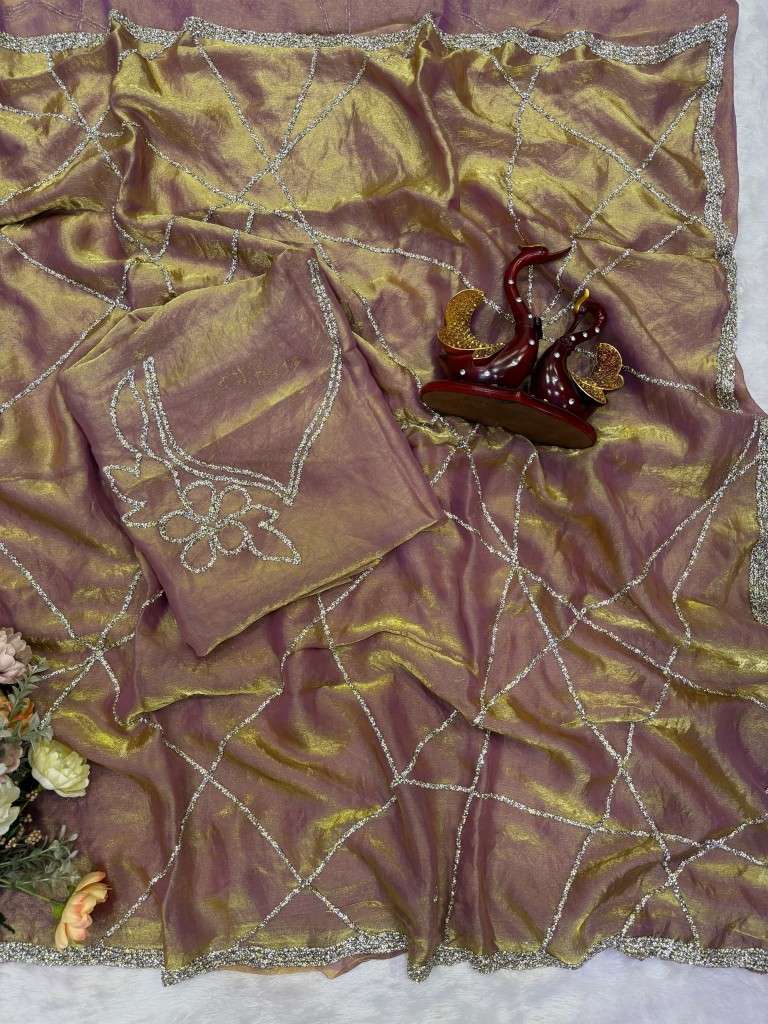 PURE SPACE SILK JARKHAN DIAMOND WORK SAREE