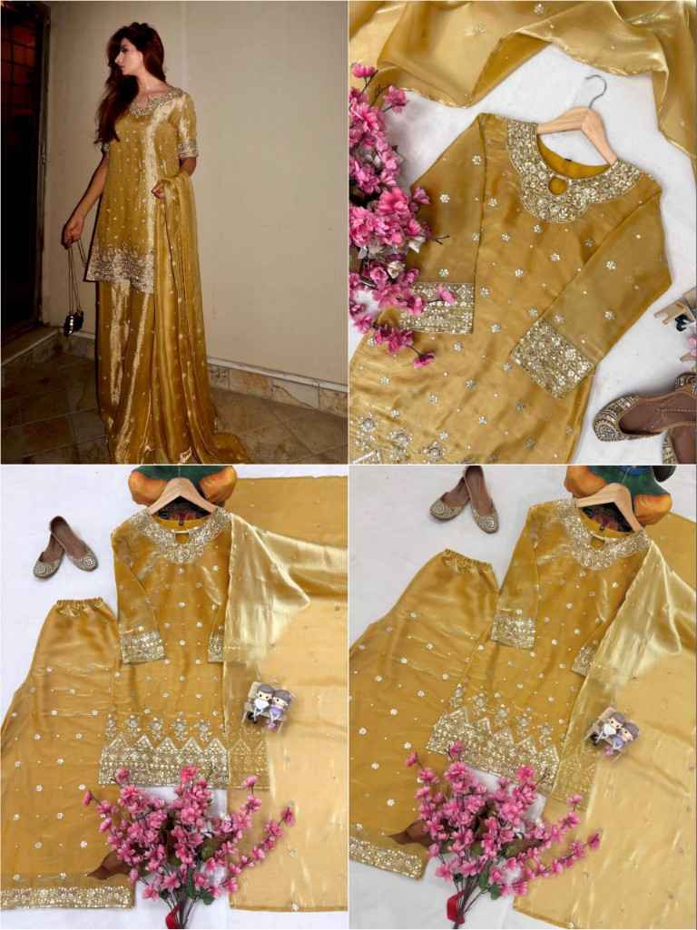 PURE TISSUE SILK SEQUINS & ZARI EMBROIDERY WORK DESIGNER READYMADE SUIT 