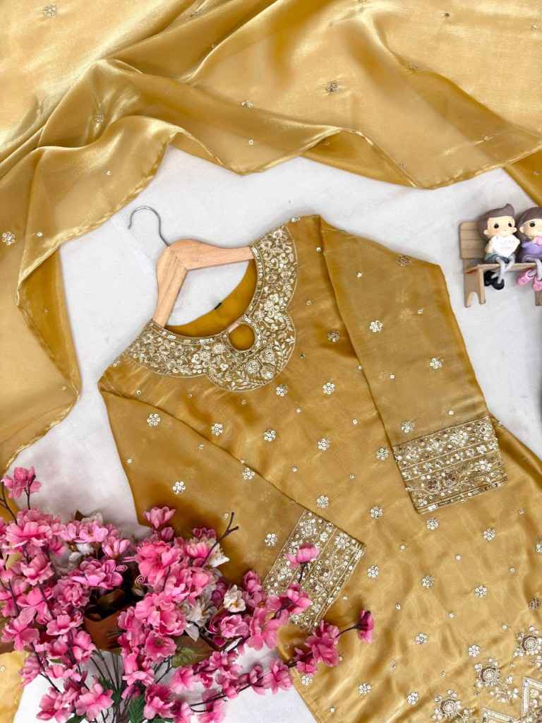 PURE TISSUE SILK SEQUINS & ZARI EMBROIDERY WORK DESIGNER READYMADE SUIT 
