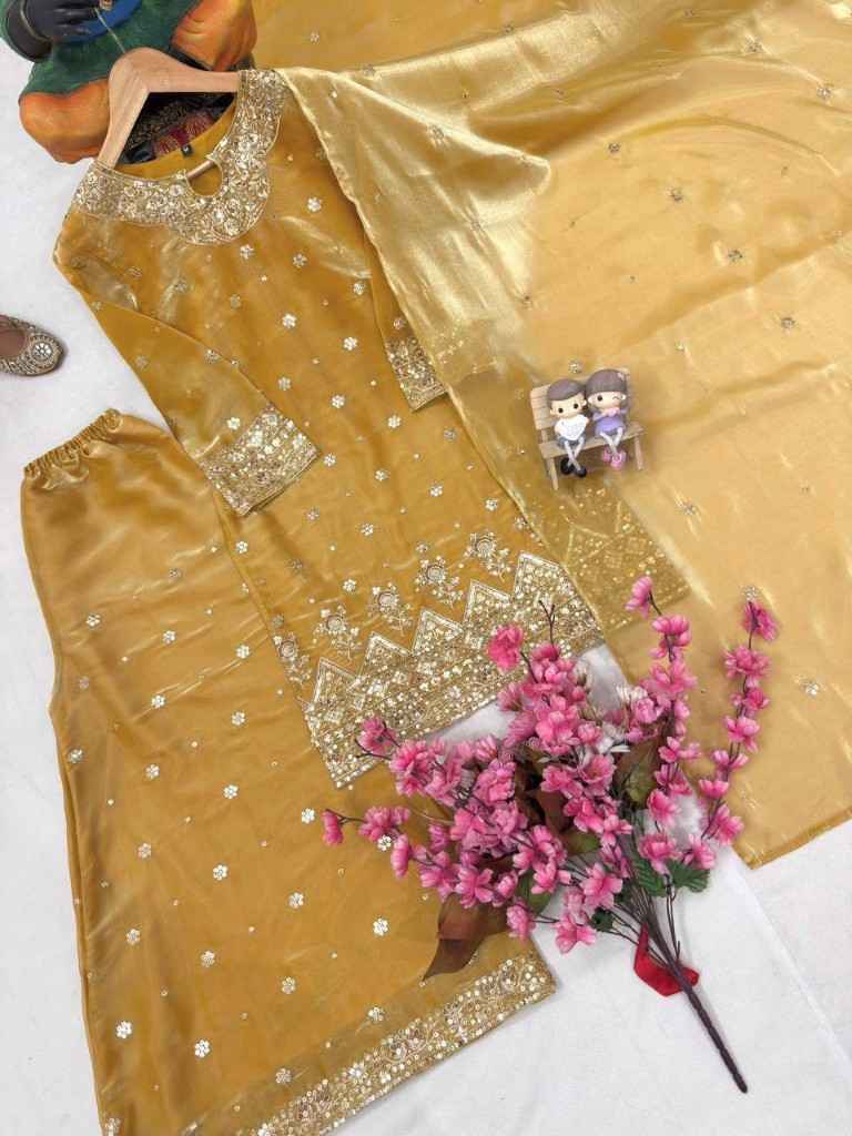 PURE TISSUE SILK SEQUINS & ZARI EMBROIDERY WORK DESIGNER READYMADE SUIT 