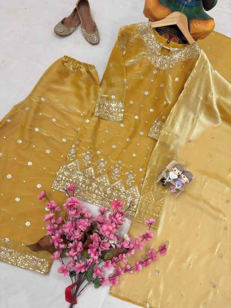 PURE TISSUE SILK SEQUINS & ZARI EMBROIDERY WORK DESIGNER READYMADE SUIT 