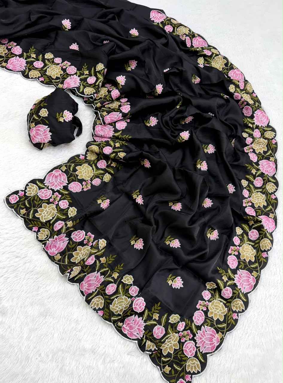PURE TUSSAR SILK FLOWER THREAD EMBROIDERY WORK SAREE 