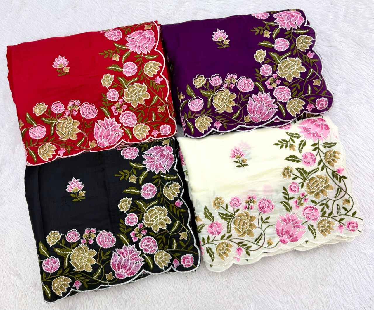 PURE TUSSAR SILK FLOWER THREAD EMBROIDERY WORK SAREE 