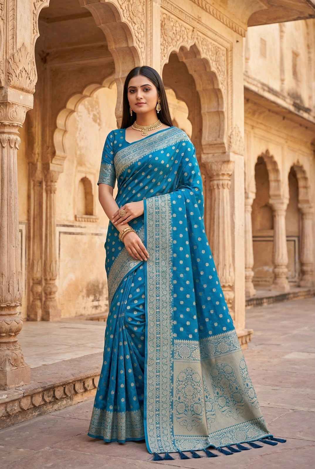PURE VISCOSE DYEABLE DOLLA SILK SELF ZARI WEAVING SAREE 