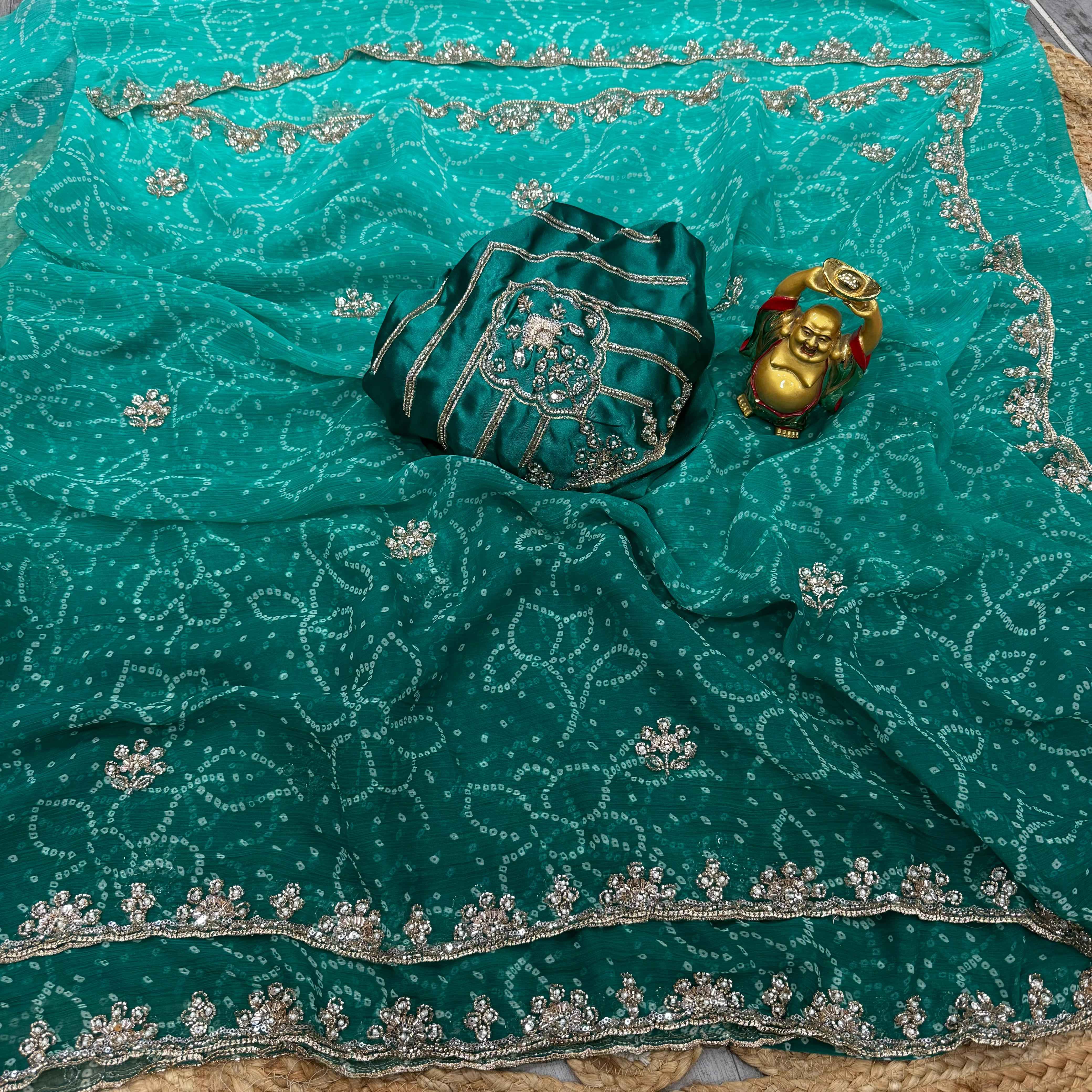 PURE WAREE CHIFFON SEQUENCE AND CUTDANA HANDWORK SAREE