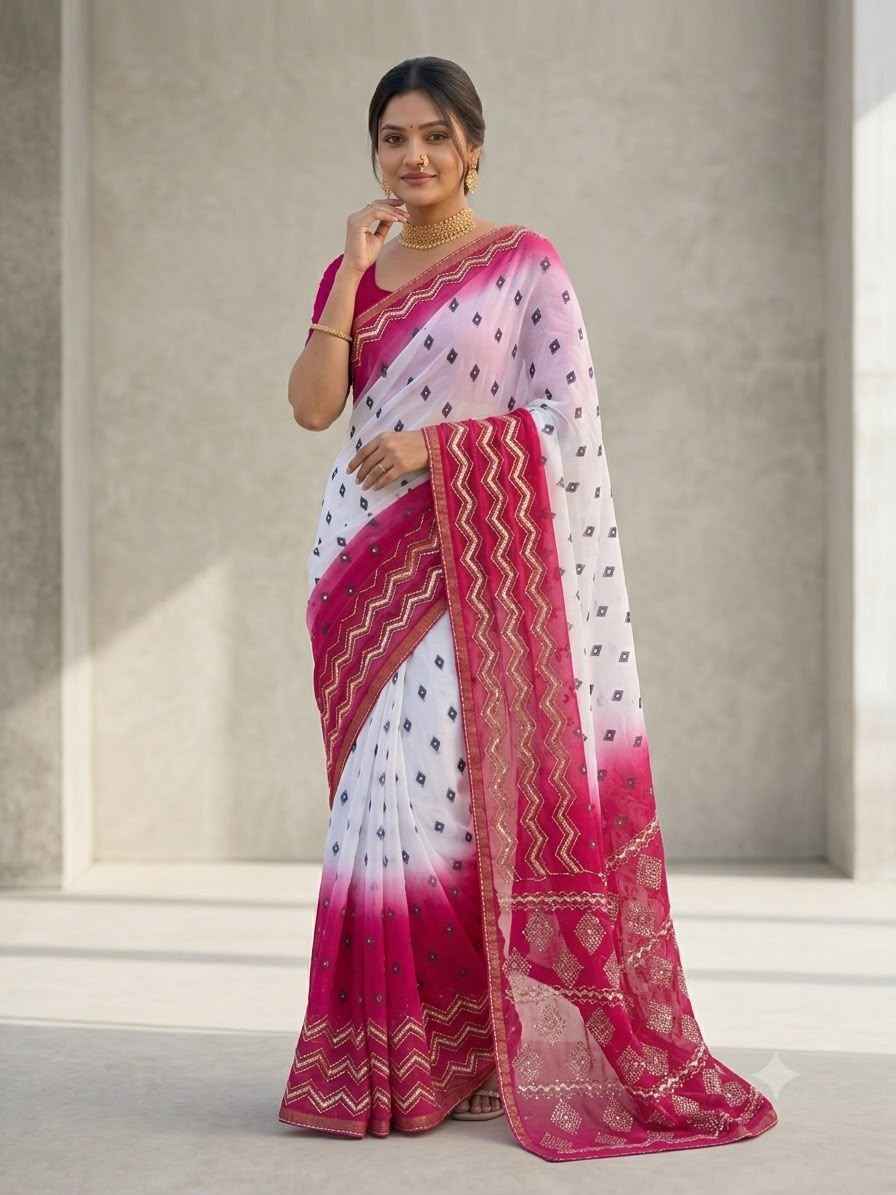 SIMAR SILK DIGITAL PRINTED WITH KHATLI WORK SAREE