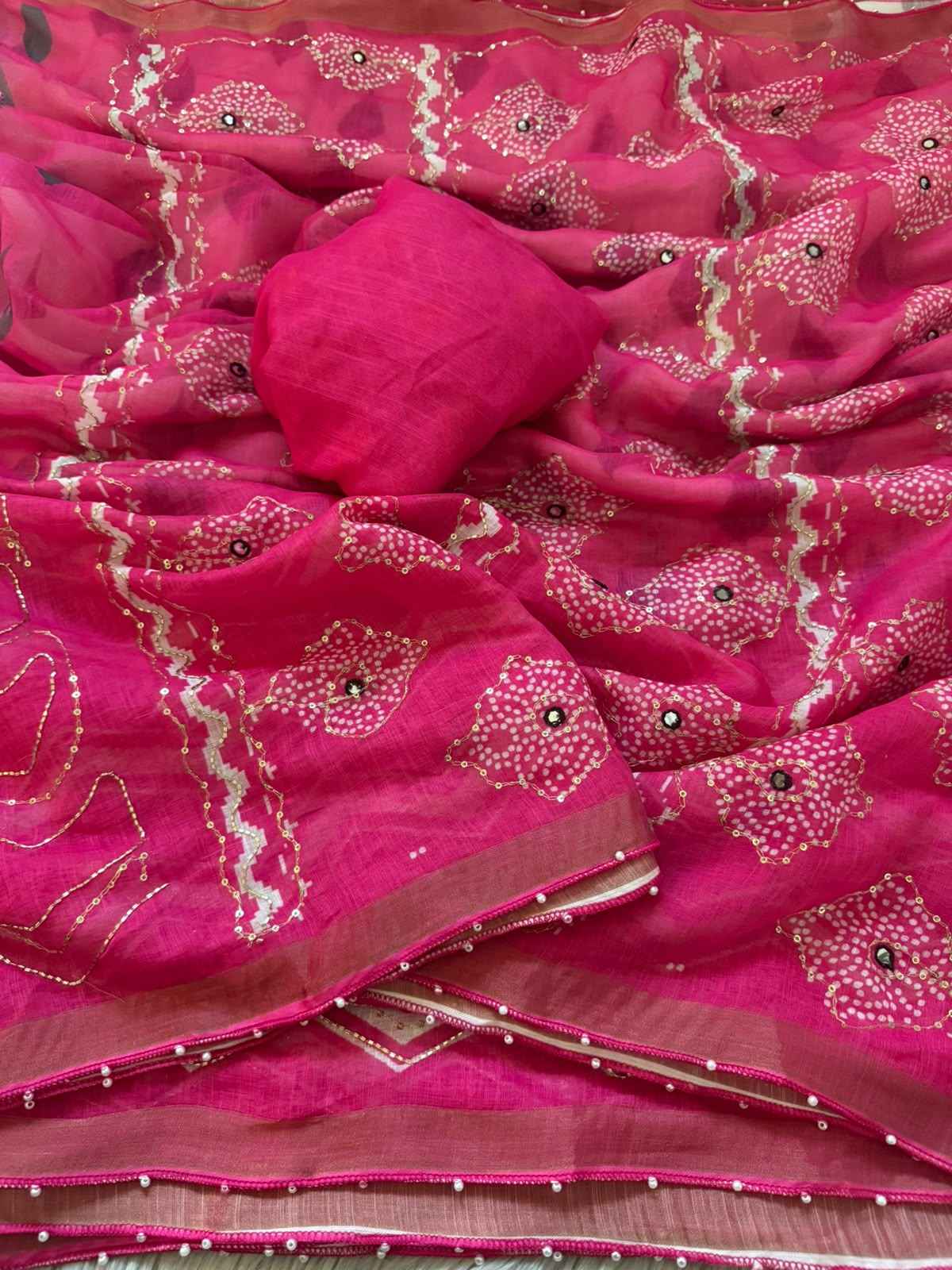 SIMAR SILK DIGITAL PRINTED WITH KHATLI WORK SAREE