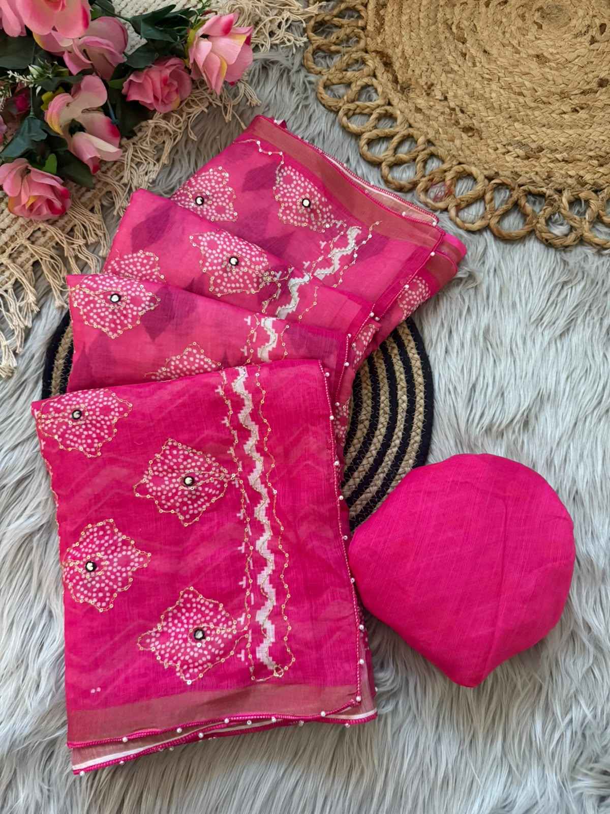 SIMAR SILK DIGITAL PRINTED WITH KHATLI WORK SAREE