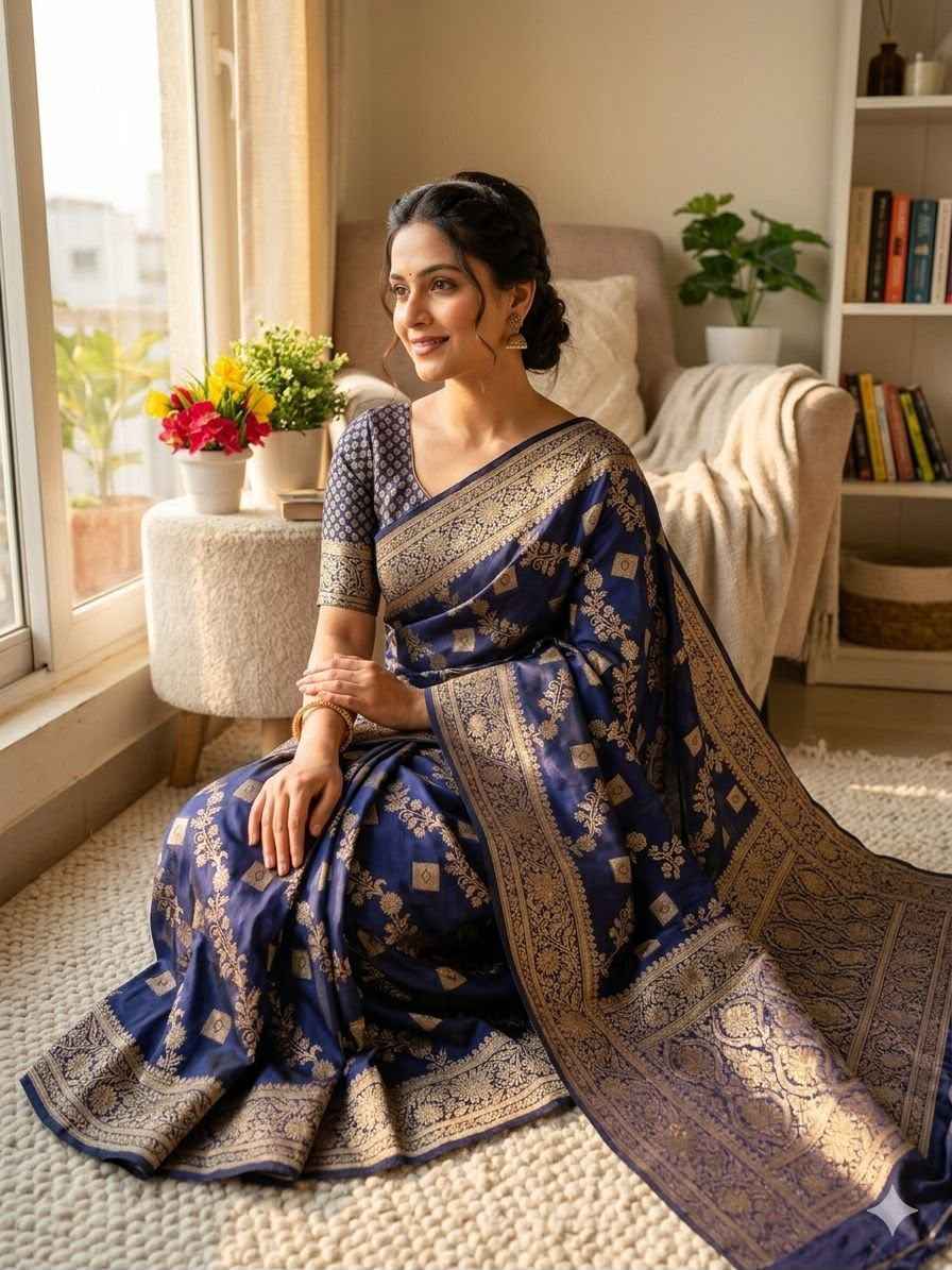 SOFT BANARASI SILK WITH FLOWERS ZARI WEAVING SAREE 