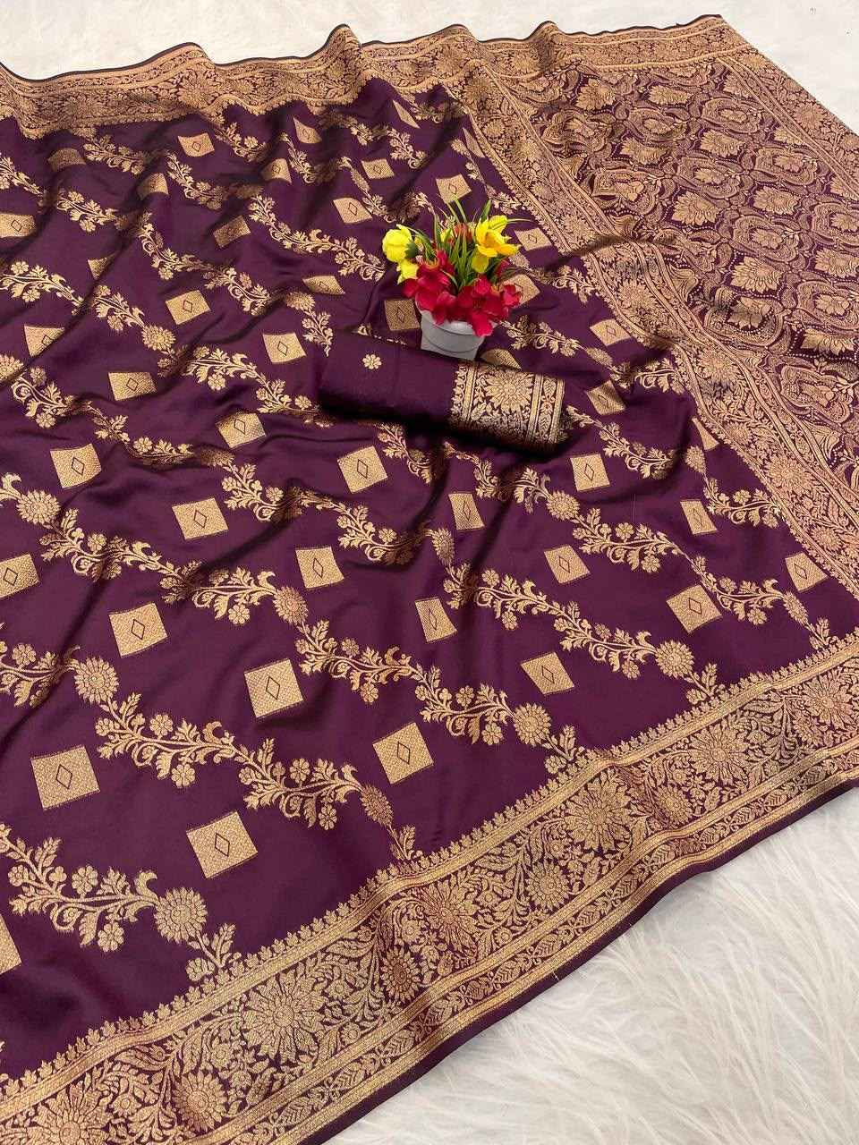 SOFT BANARASI SILK WITH FLOWERS ZARI WEAVING SAREE 