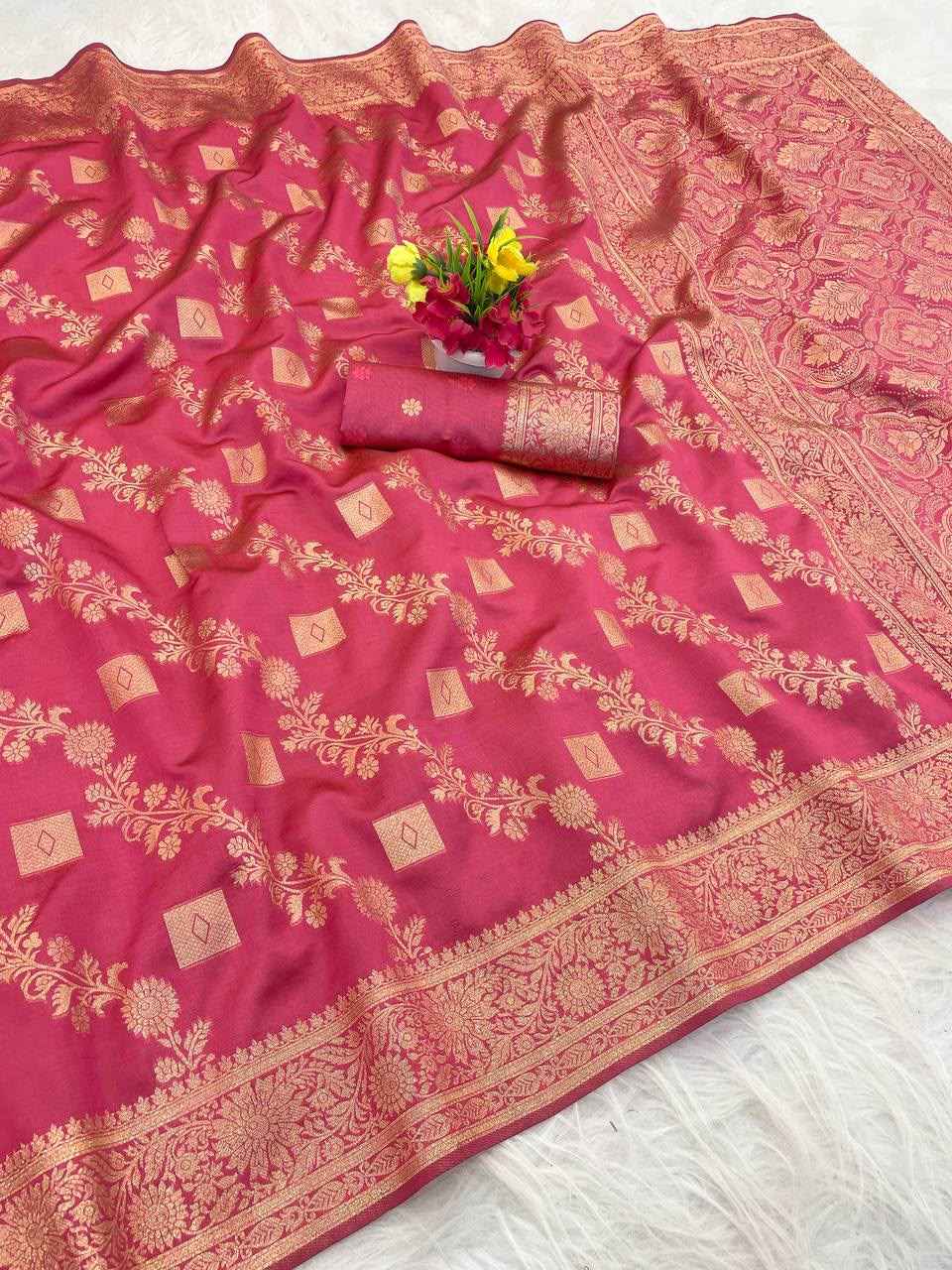 SOFT BANARASI SILK WITH FLOWERS ZARI WEAVING SAREE 