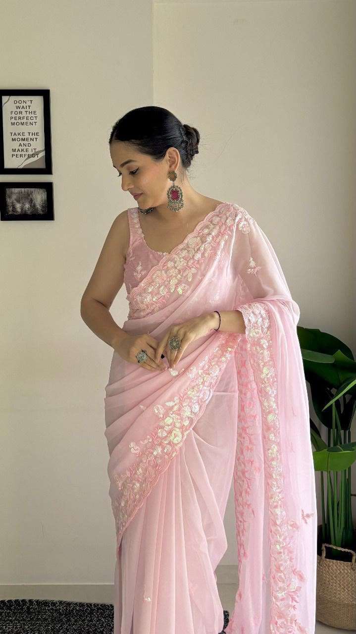 SOFT GEORGETTE C PALLU EMBROIDERY SEQUENCE WORK SAREE
