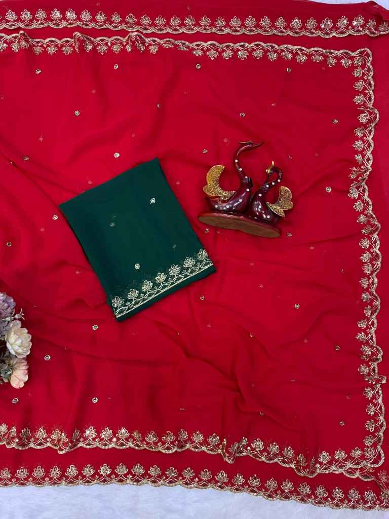 SOFT GEORGETTE SEQUENCE EMBROIDERY WORK SAREE 