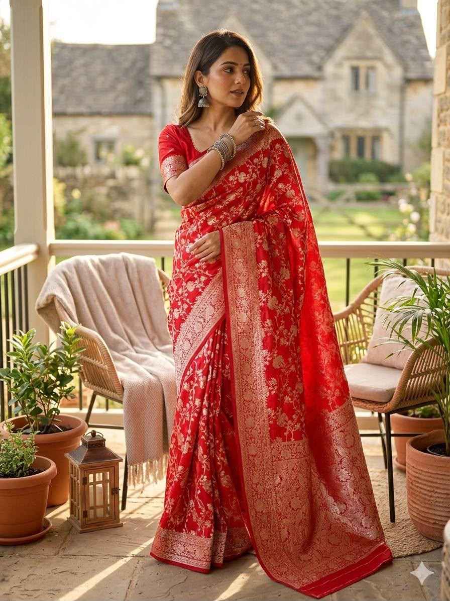 PREMIUM KANJIVARAM SOFT SILK GOLD ZARI JAAL WEAVES SAREE