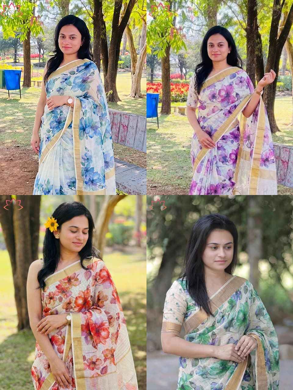 SOFT LINEN DIGITAL PRINTED GOLD ZARI BORDER SAREE MG656