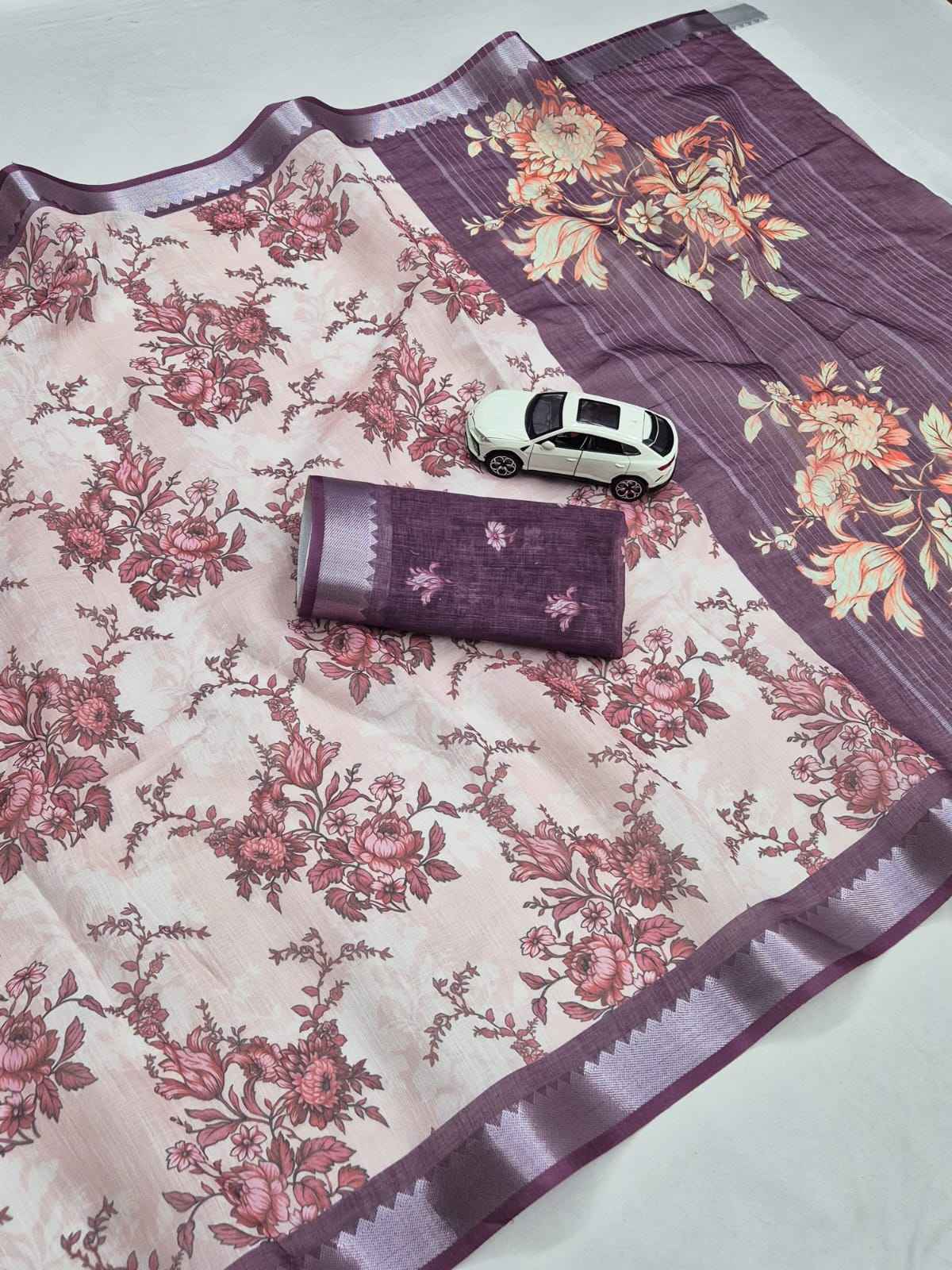 SOFT LINEN DIGITAL PRINTED MANGALAGIRI ZARI BORDER SAREE 
