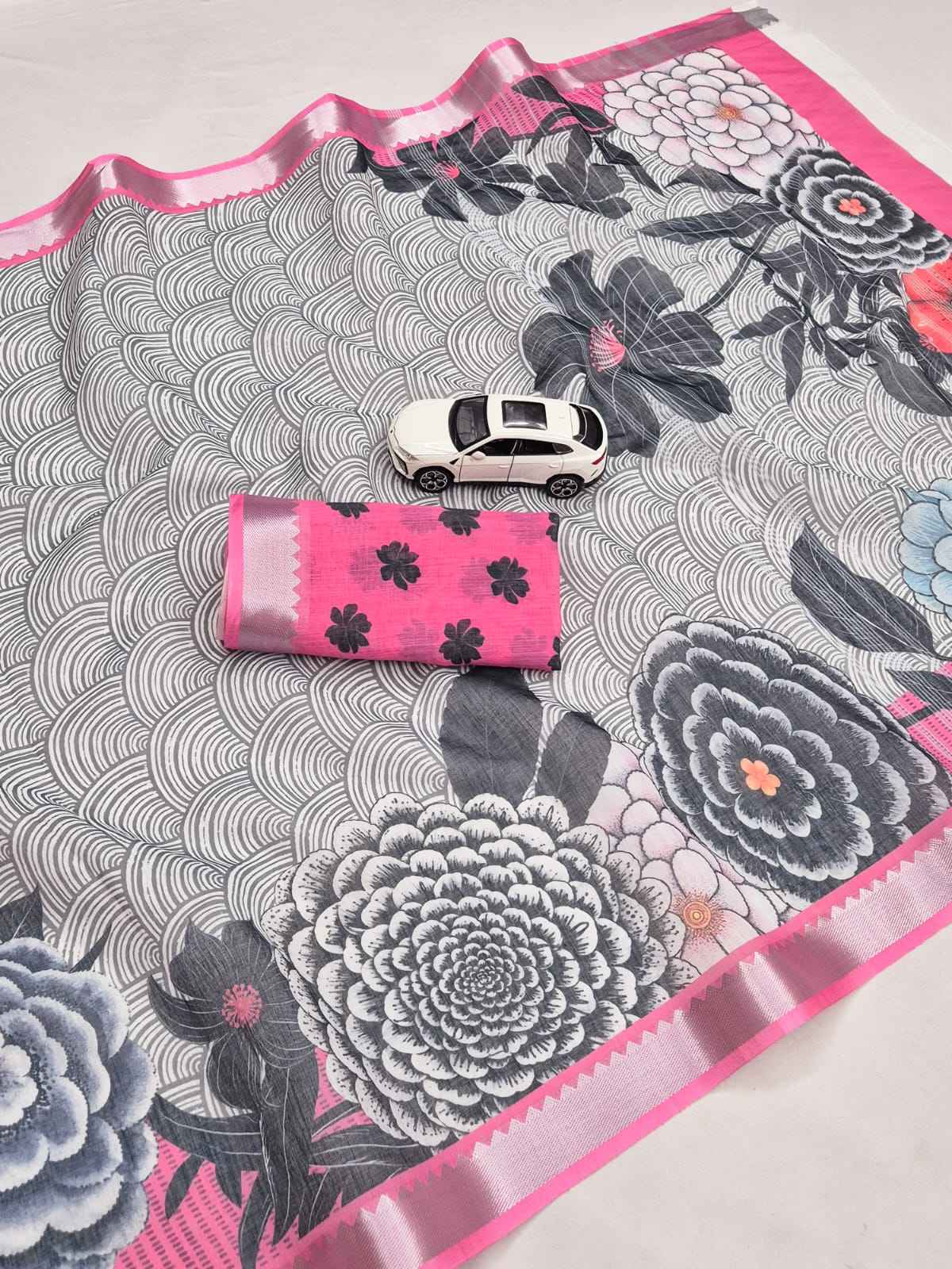 SOFT LINEN DIGITAL PRINTED MANGALAGIRI ZARI BORDER SAREE 