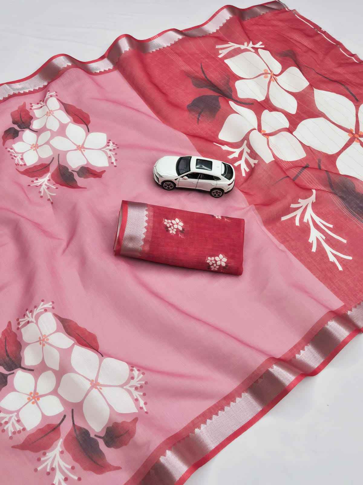 SOFT LINEN DIGITAL PRINTED MANGALAGIRI ZARI BORDER SAREE 