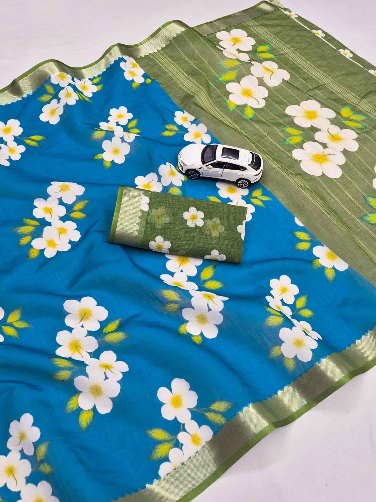 SOFT LINEN DIGITAL PRINTED MANGALAGIRI ZARI BORDER SAREE 