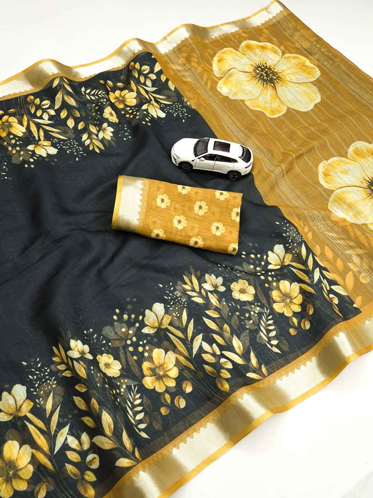 SOFT LINEN DIGITAL PRINTED MANGALAGIRI ZARI BORDER SAREE 
