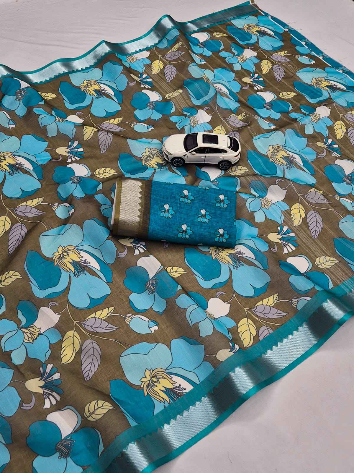 SOFT LINEN DIGITAL PRINTED MANGALAGIRI ZARI BORDER SAREE 