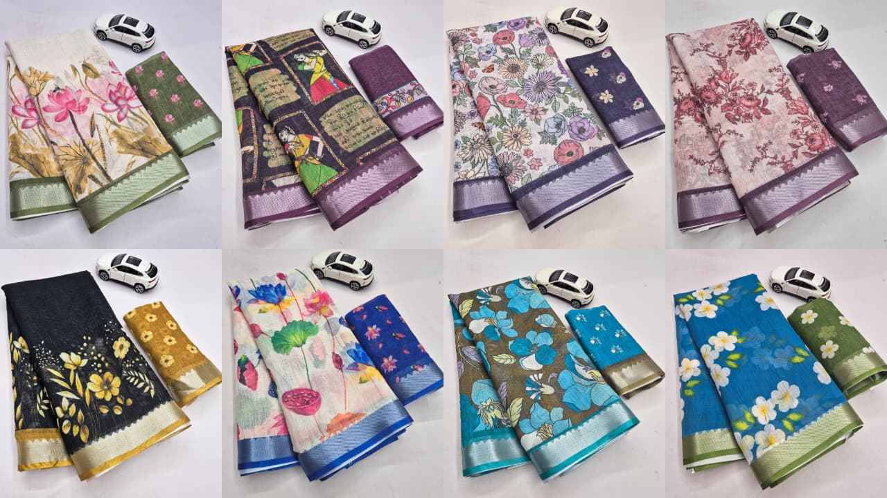 SOFT LINEN DIGITAL PRINTED MANGALAGIRI ZARI BORDER SAREE 