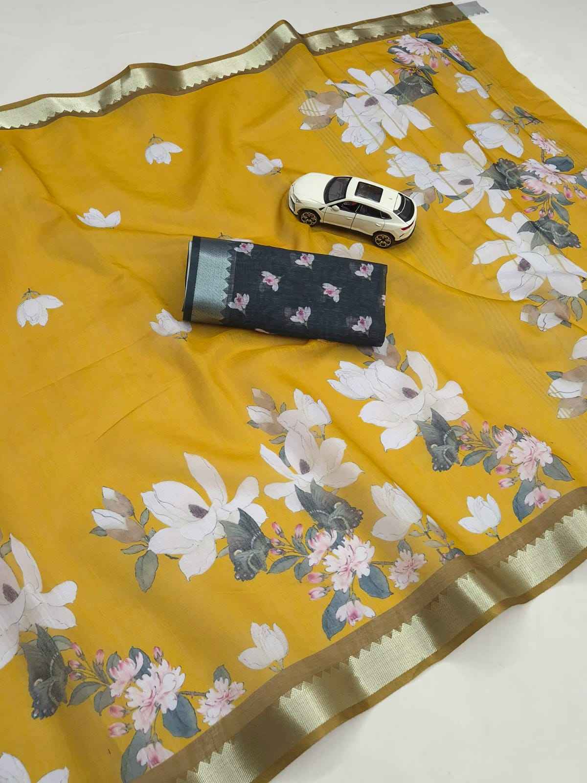 SOFT LINEN DIGITAL PRINTED MANGALAGIRI ZARI BORDER SAREE 