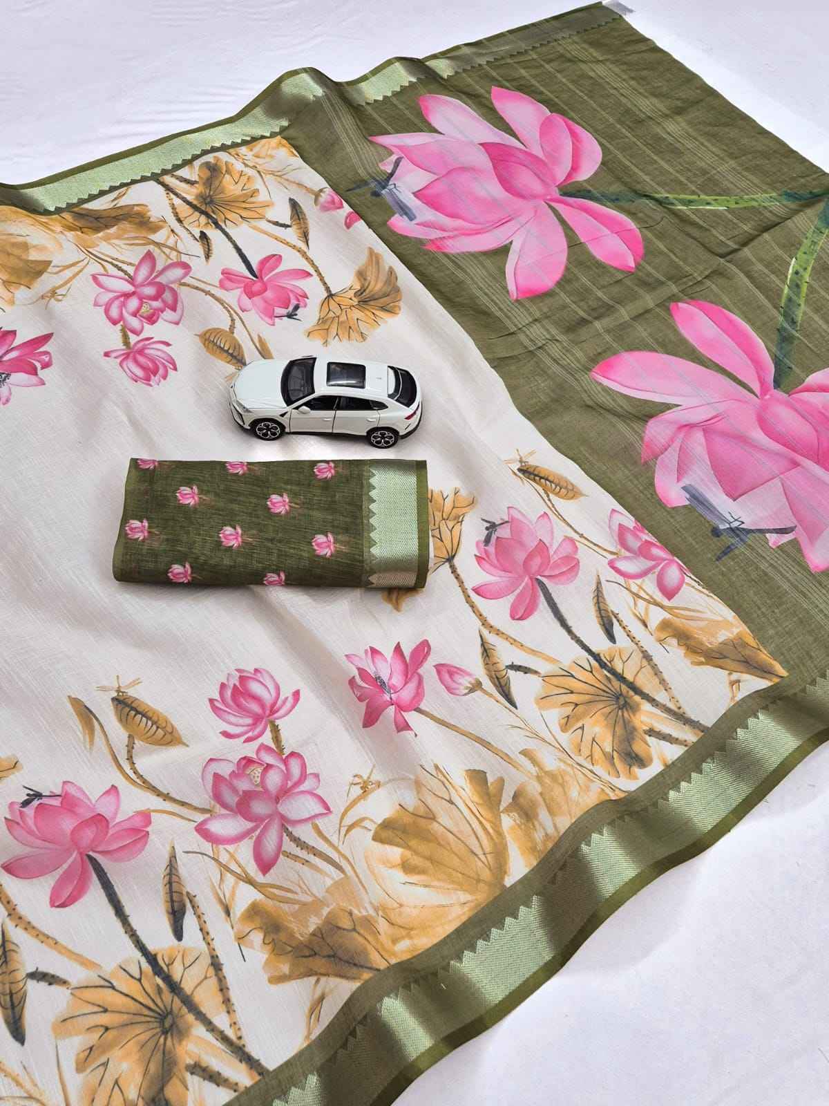 SOFT LINEN DIGITAL PRINTED MANGALAGIRI ZARI BORDER SAREE 