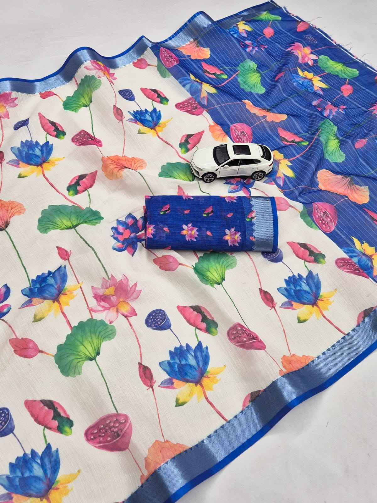 SOFT LINEN DIGITAL PRINTED MANGALAGIRI ZARI BORDER SAREE 