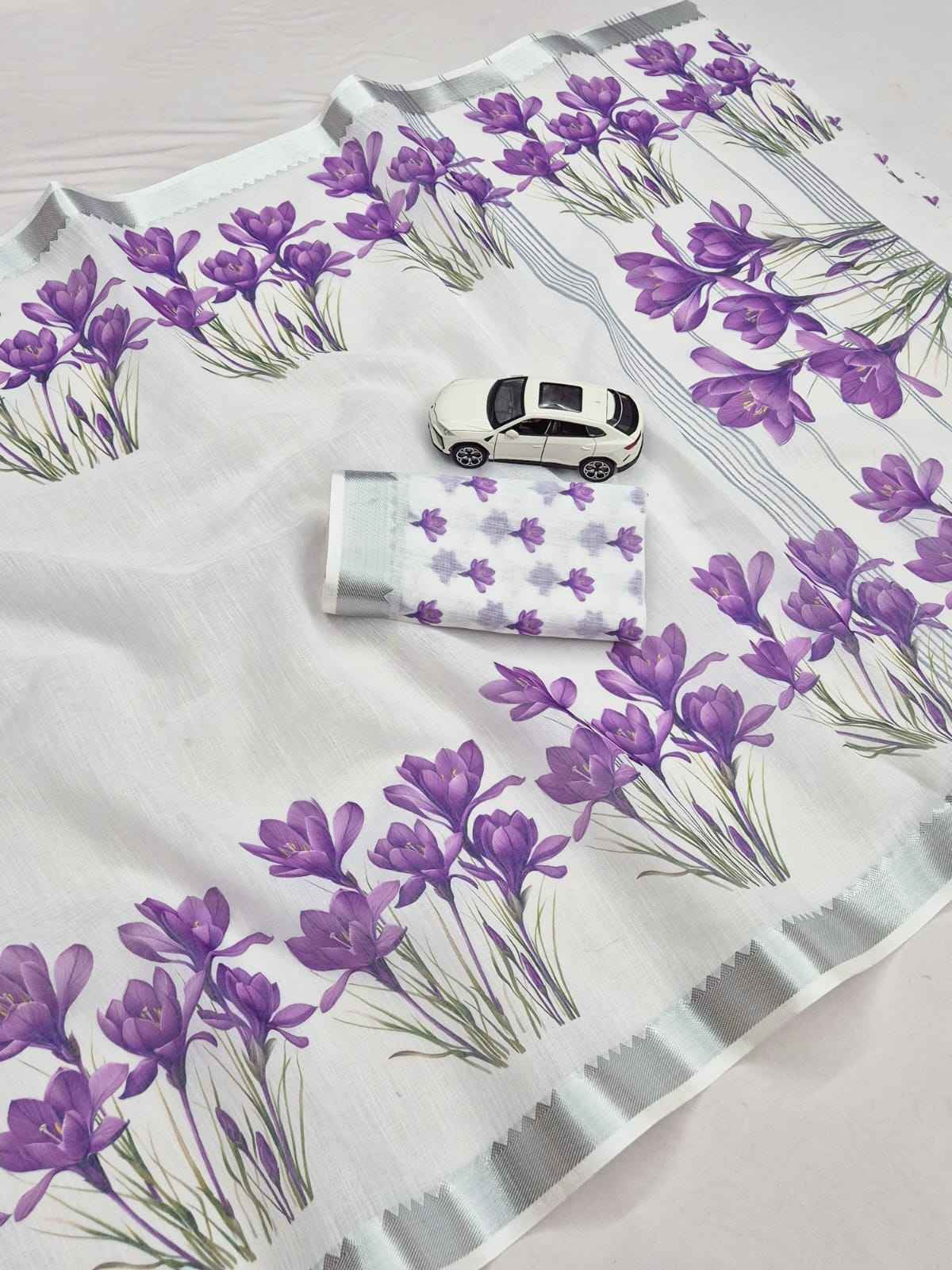 SOFT LINEN DIGITAL PRINTED MANGALAGIRI ZARI BORDER SAREE 