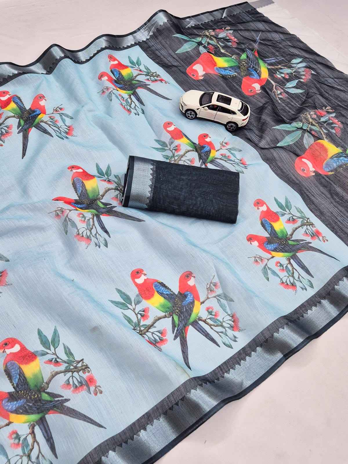 SOFT LINEN DIGITAL PRINTED MANGALAGIRI ZARI BORDER SAREE 