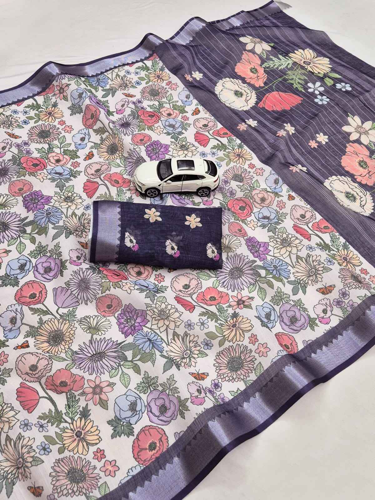 SOFT LINEN DIGITAL PRINTED MANGALAGIRI ZARI BORDER SAREE 
