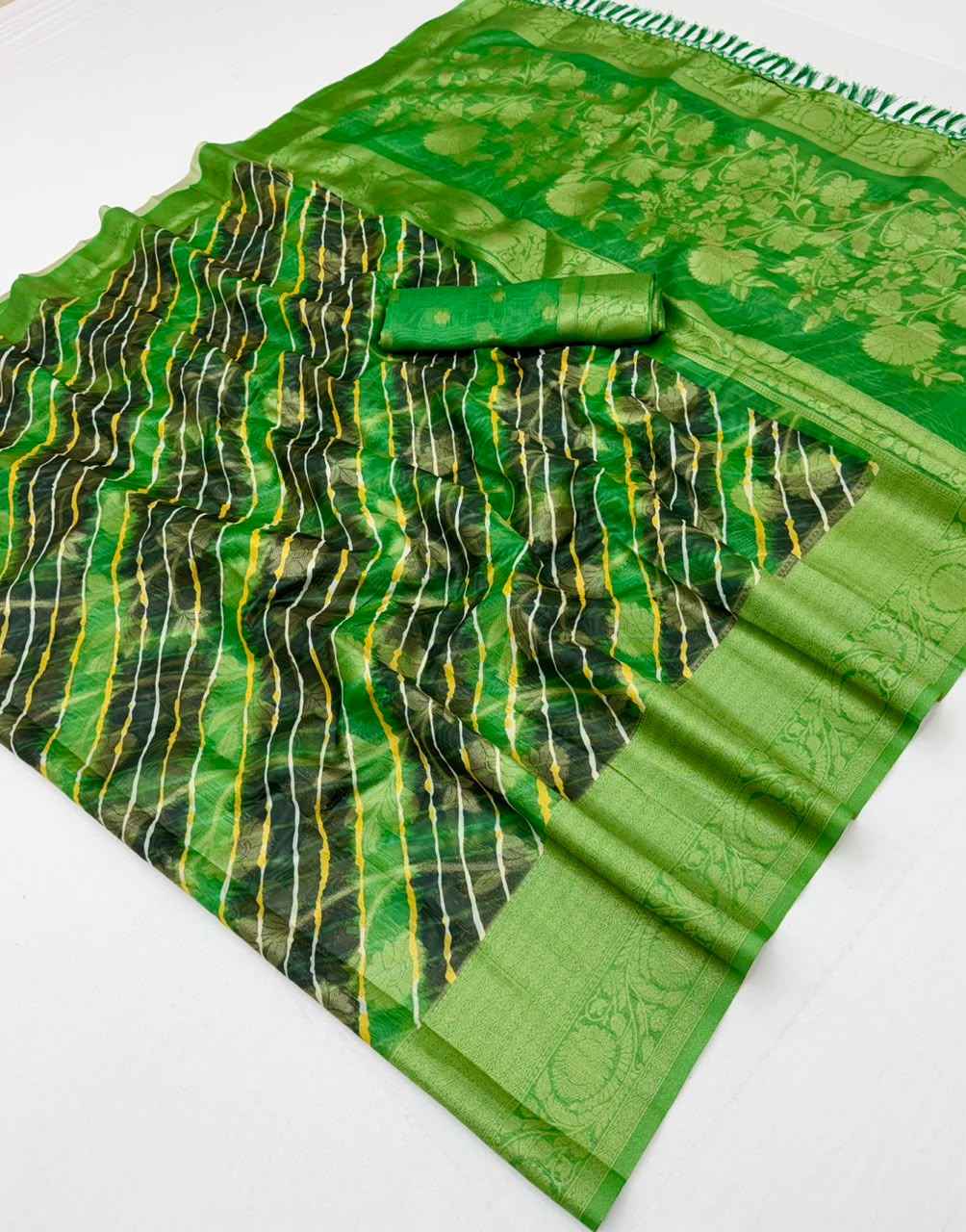 SOFT LINEN LEHRIYA PRINT WEAVING WORK SAREE