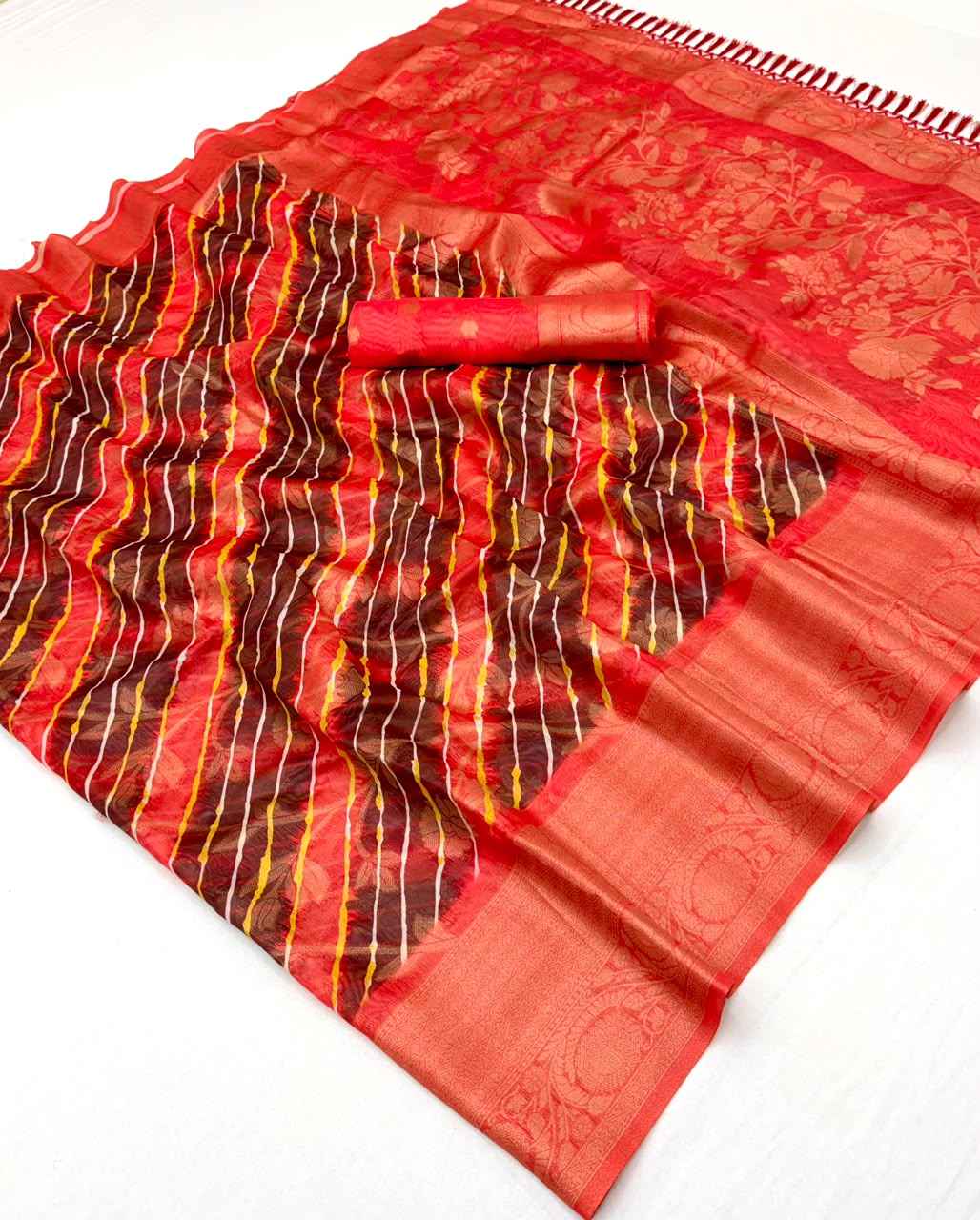 SOFT LINEN LEHRIYA PRINT WEAVING WORK SAREE