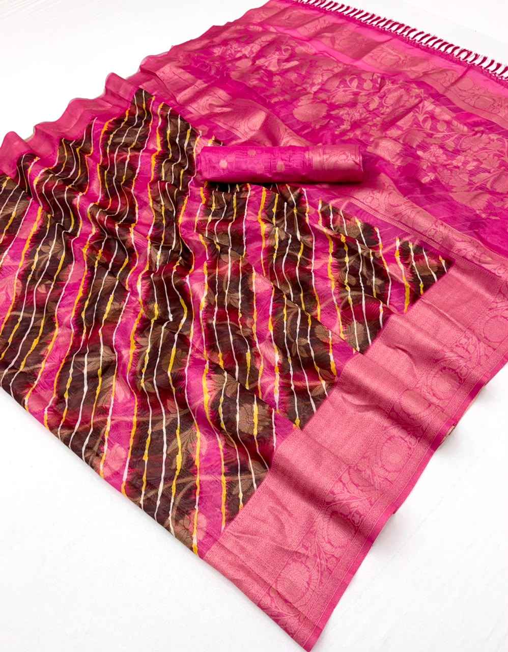 SOFT LINEN LEHRIYA PRINT WEAVING WORK SAREE