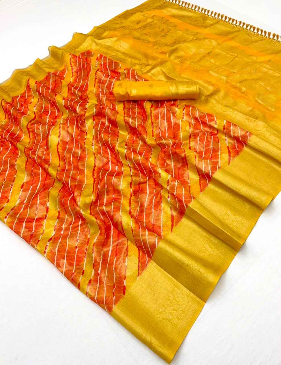 SOFT LINEN LEHRIYA PRINT WEAVING WORK SAREE