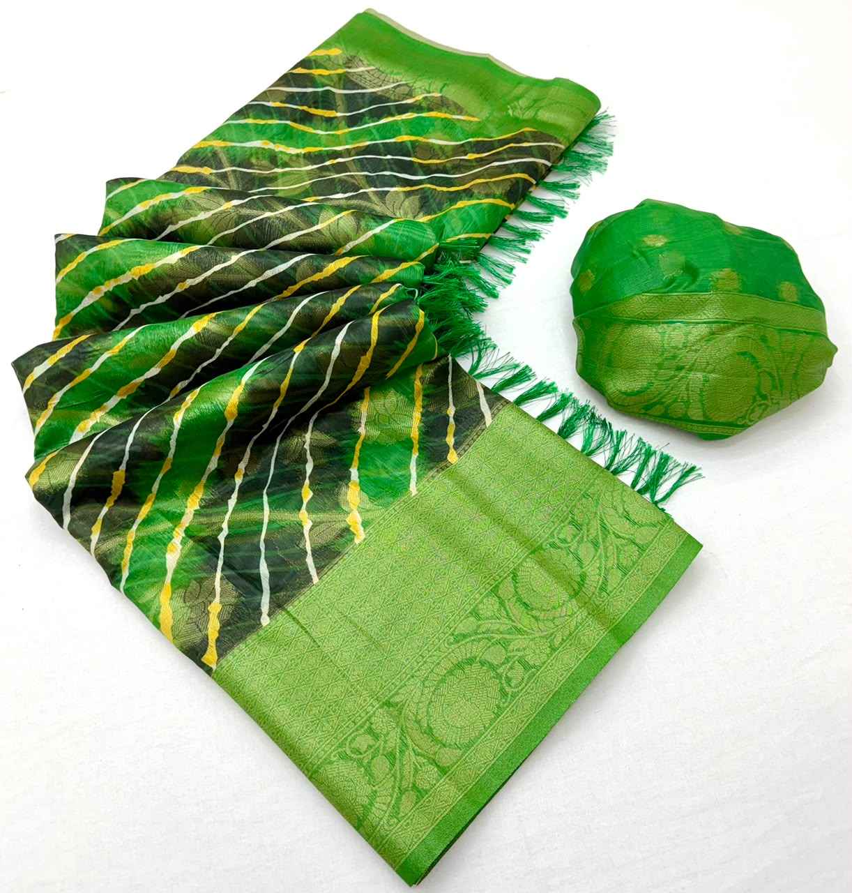 SOFT LINEN LEHRIYA PRINT WEAVING WORK SAREE