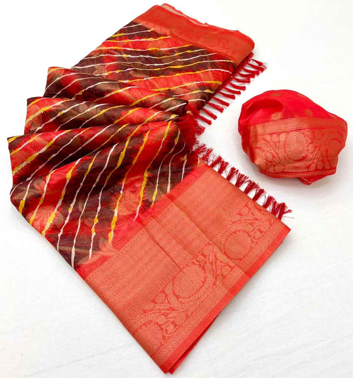 SOFT LINEN LEHRIYA PRINT WEAVING WORK SAREE
