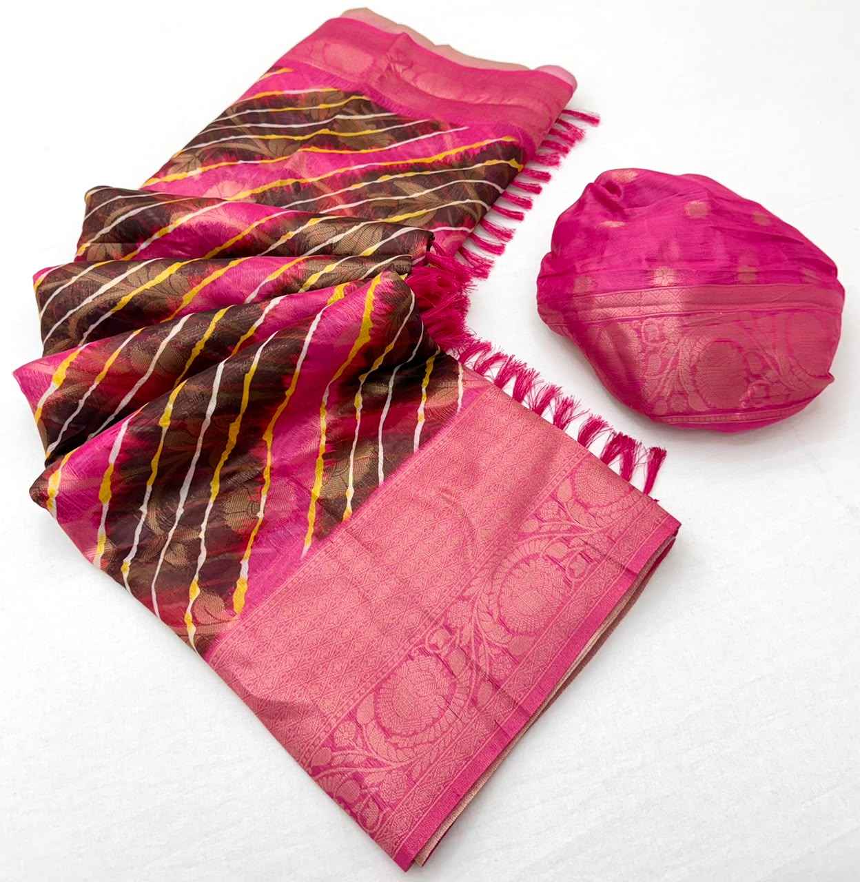 SOFT LINEN LEHRIYA PRINT WEAVING WORK SAREE