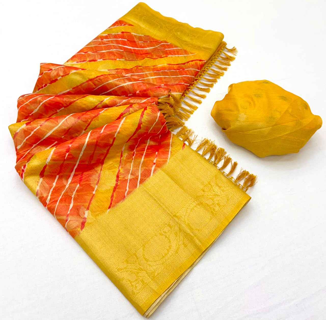 SOFT LINEN LEHRIYA PRINT WEAVING WORK SAREE