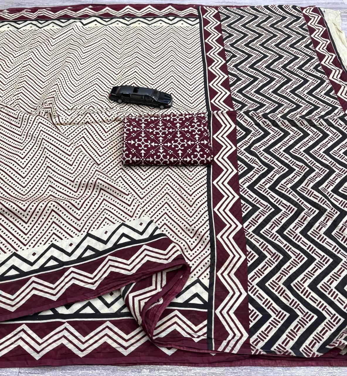 SOFT MAL CHANDERI COTTON AJRAKH PRINT SAREE 