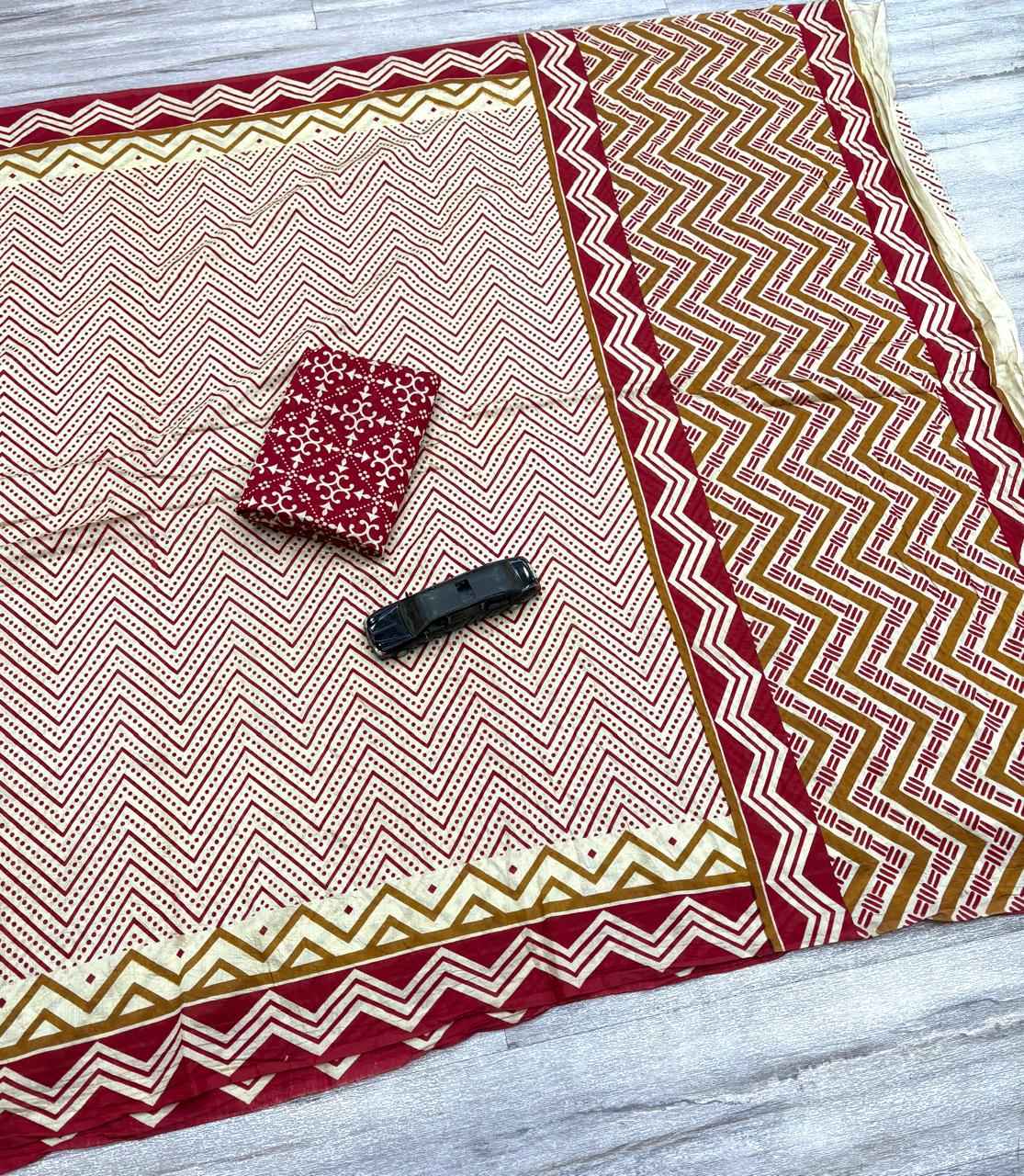SOFT MAL CHANDERI COTTON AJRAKH PRINT SAREE 