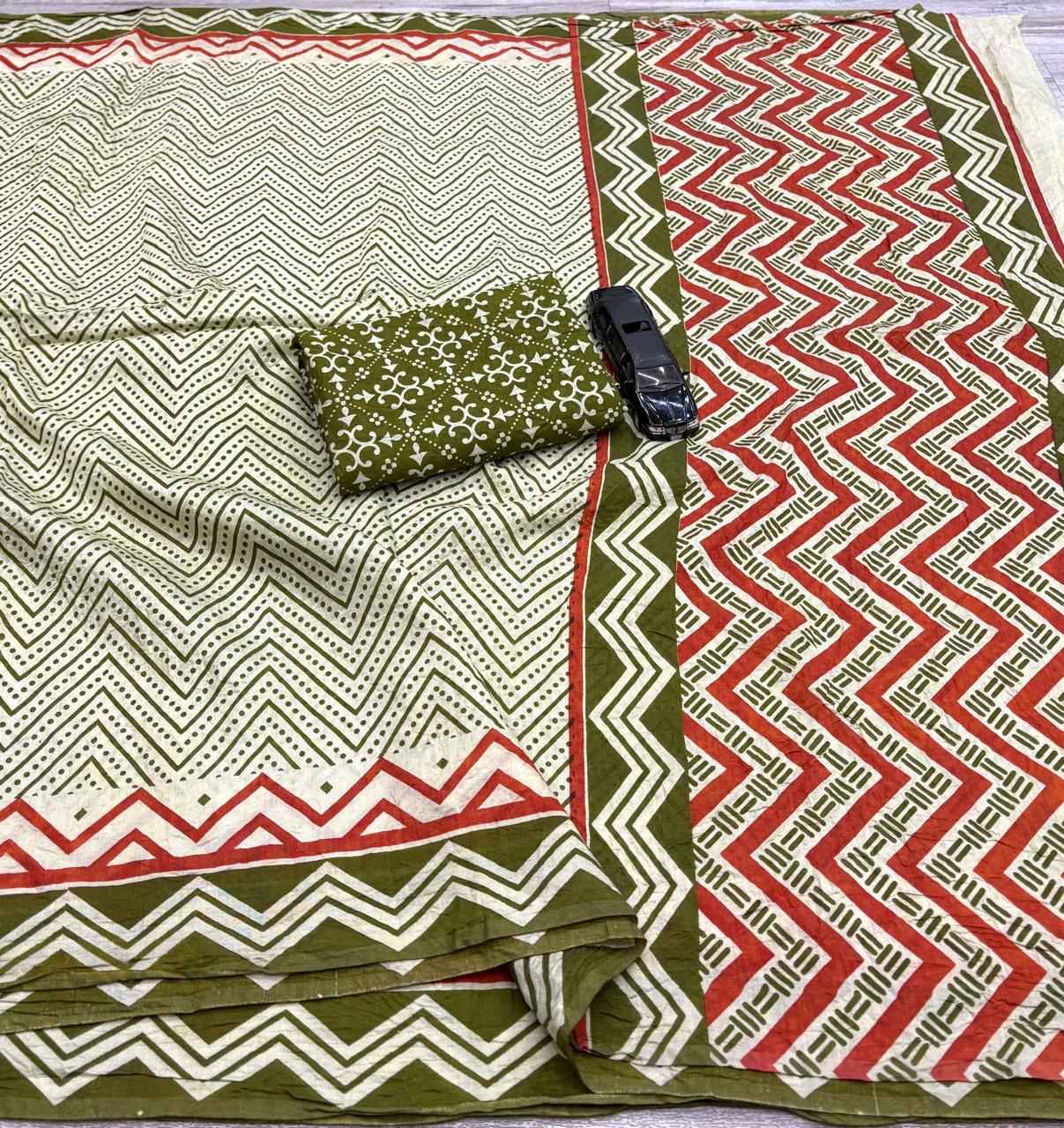 SOFT MAL CHANDERI COTTON AJRAKH PRINT SAREE 