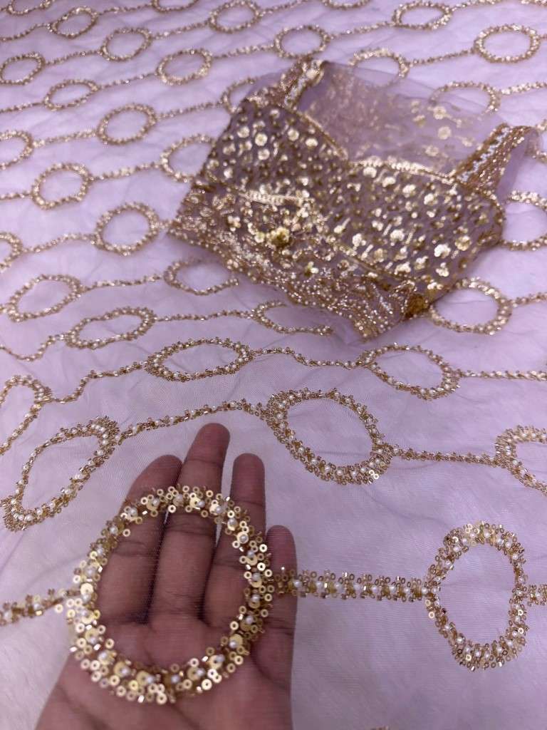 SOFT NET SEQUINS BEADS EMBROIDERY WORK SAREE