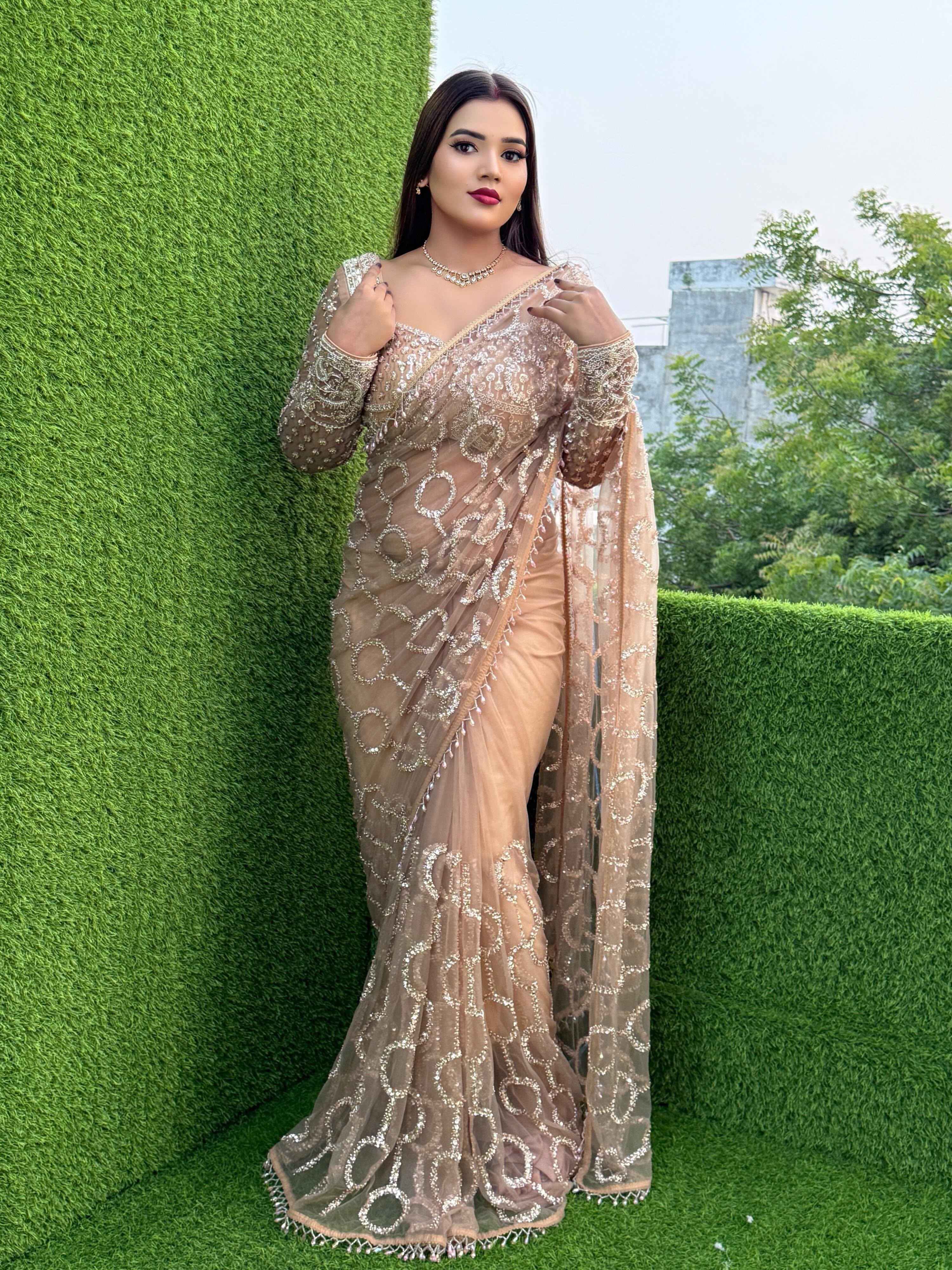 SOFT NET BEADS SEQUENCE WORK SAREE