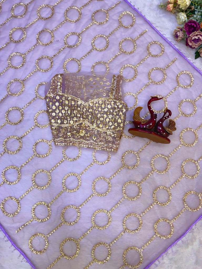 SOFT NET SEQUINS BEADS EMBROIDERY WORK SAREE