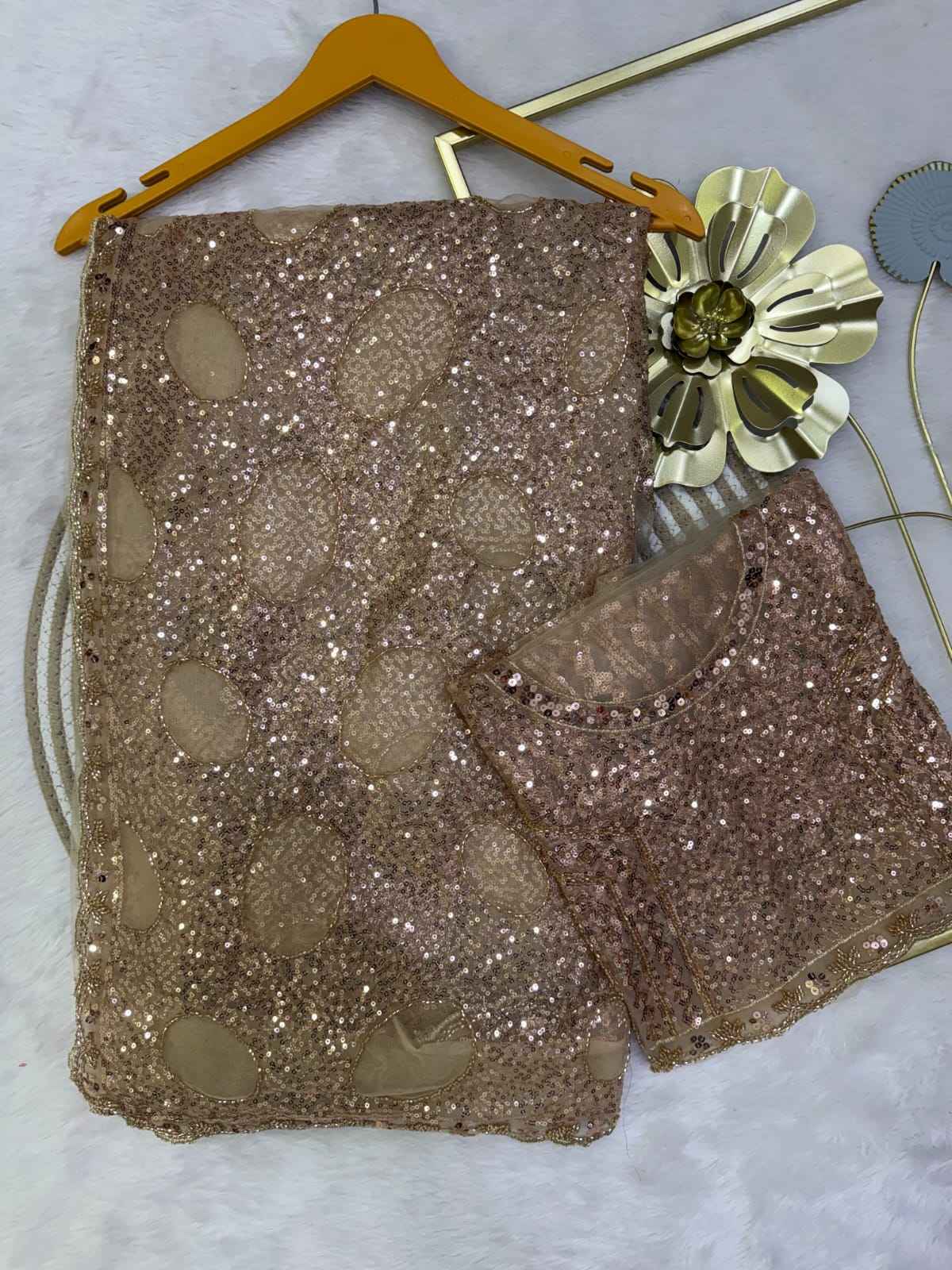 SOFT NET BEEDS AND SEQUINS EMBROIDERY WORK SAREE