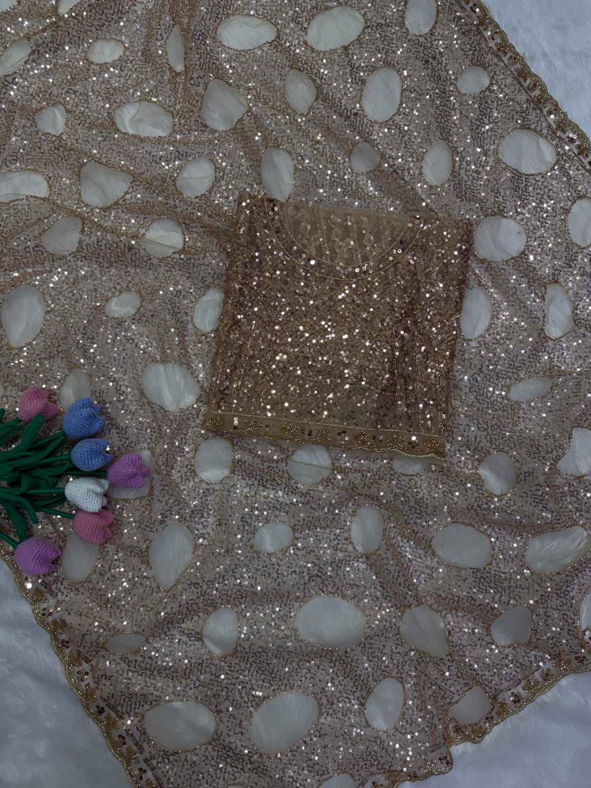SOFT NET BEEDS AND SEQUINS EMBROIDERY WORK SAREE