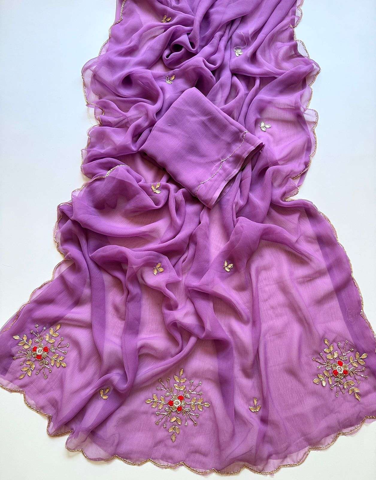 SOFT PURE CHIFFON HANDWORK DESIGNER SAREE 
