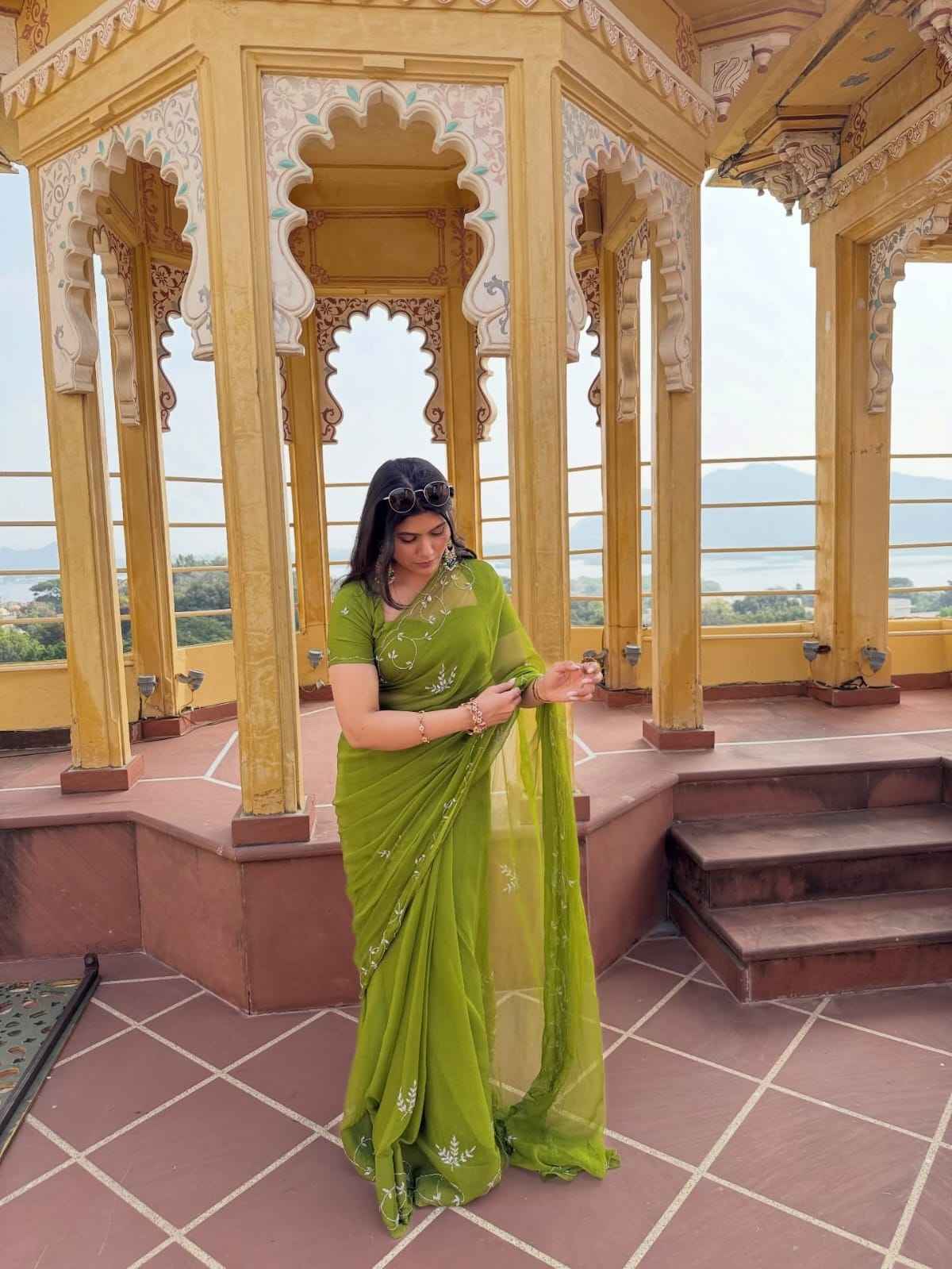 SOFT PURE CHIFFON KHATLI HANDWORK SAREE 1